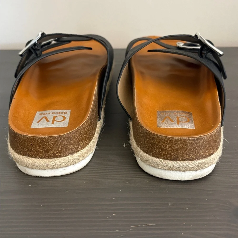 DV‎ Dolce Vita Carther Espadrille Footbed Sandals Slip On Double Buckle Black 10
